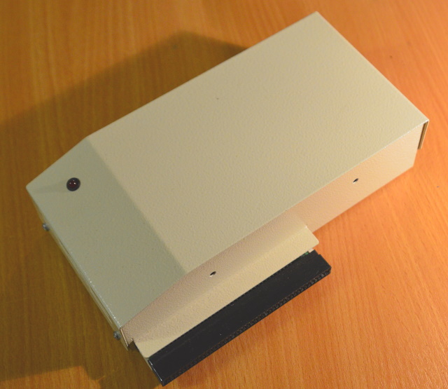 The Multi-Evolution shown from the side where it plugs into the Amiga 500
