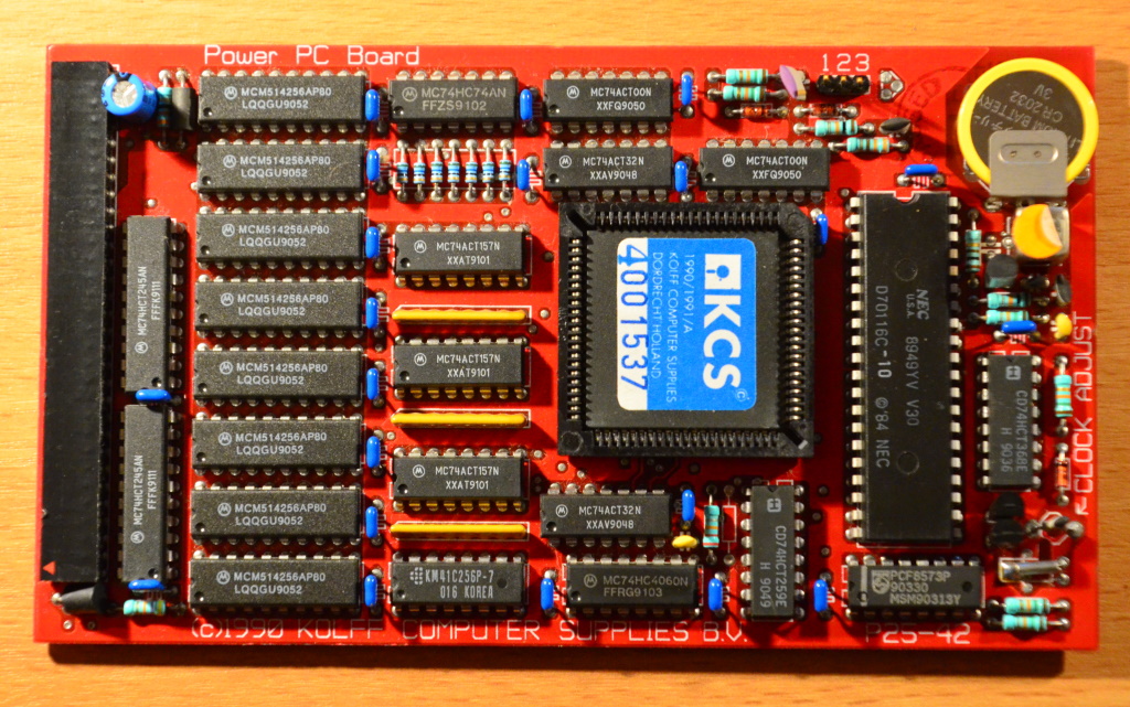 Top view of the KCS Power PC Board which is stuffed full of intergrated circuits. At the right hand side there is a NEC V30 processor visible.